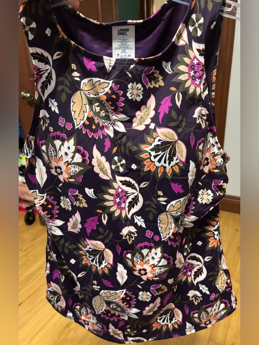 Lands End tankini top size 8 purple floral